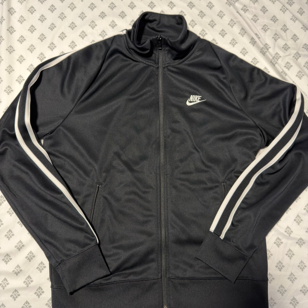 Nike Men's Black Track Jacket with White Stripes